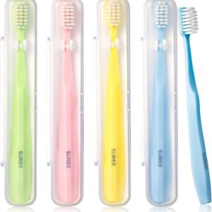 SUREE Additional Mushy Toothbrush for Delicate Enamel, Upgraded 10000 Bristles Nano Toothbrush, Extremely Mushy Toothbrushes for Adults & Elders, Moveable Guide Toothbrush with Particular person Journey Case (4 Pack)