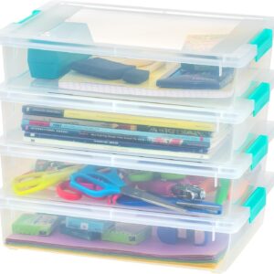 IRIS USA 6 Qt. Plastic Storage Bins Containers with Lids, 4 Pack, Sensory Bin, Craft Storage, Craft Organizers and Storage, Organizing Container for Dwelling, Workplace and Artwork Provides, Stackable, Clear