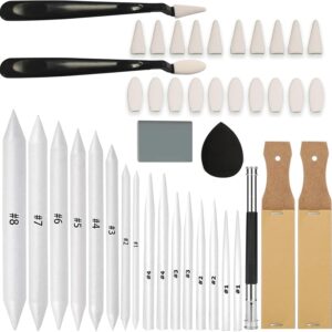 43 PCS Mixing Stumps and Tortillions Paper Artwork Blenders Sketch Drawing Instruments with Sketch Wipe Scrapers,Rub Sponge,Kneaded Eraser and Sandpaper Sharpeners