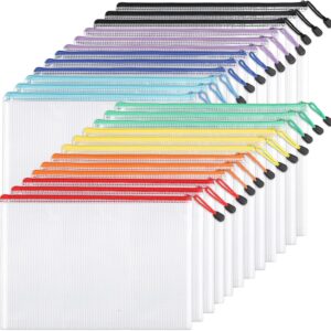 EOOUT 24pcs Mesh Zipper Pouch Luggage, A4 Zipper Luggage for Organizing Storage, Waterproof Zipper Pouches, Letter Dimension, File Luggage for Faculty, Toys, Puzzle, Board Video games and Workplace Provides