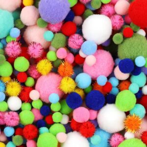 900 PCS Pom Poms, Multicolor Bulk Pom Poms Arts and Crafts, Tender and Fluffy Craft Pom Poms, Assorted Sizes Pompoms, for Arts and Craft Making Decorations
