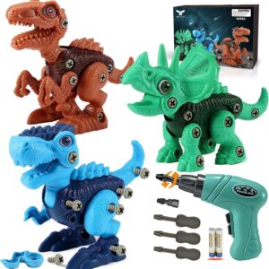 FREE TO FLY Dinosaur STEM Toys for Children 3-5, Take Aside Dinosaur Toys with Electrical Drill, Instructional Constructing Toy & Development Set, DIY Birthday Items for 3 4 5 6 7 8 Years Previous Boys and Ladies