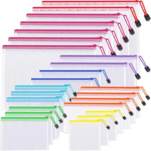 24pcs Mesh Zipper Pouch Baggage – 8 Sizes Plastic Zipper Pouches for Group, Mesh Baggage with Zipper, Waterproof Clear Journey Pouches, UMETDO File Bag with Zipper for Workplace Provides