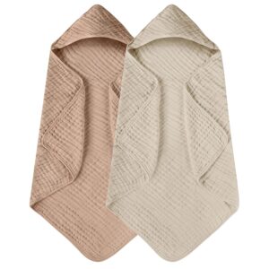 Yoofoss Hooded Child Towels for New child 2 Pack 100% Muslin Natural Cotton Child Tub Towel with Hood for Infants, Toddler, Toddler and Children, Massive 32x32Inch, Comfortable and Absorbent New child Important